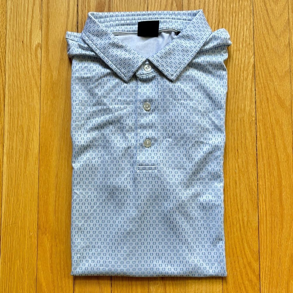Dunning Golf Men’s Short Sleeve Performance Polo Large White Blue Horseshoes